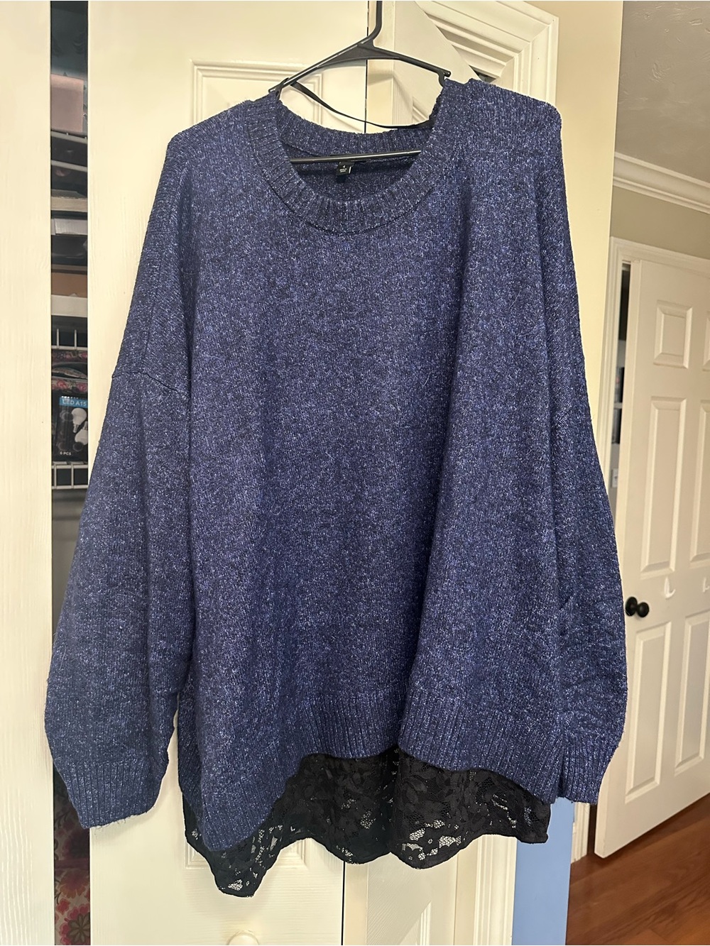 torrid Navy Blue Crewneck Sweater with Lace Trim